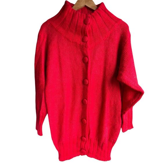 Vintage Cardigan SMALL fits XL Red knit Mohair Grandma Cottagecore Academia - Picture 1 of 6